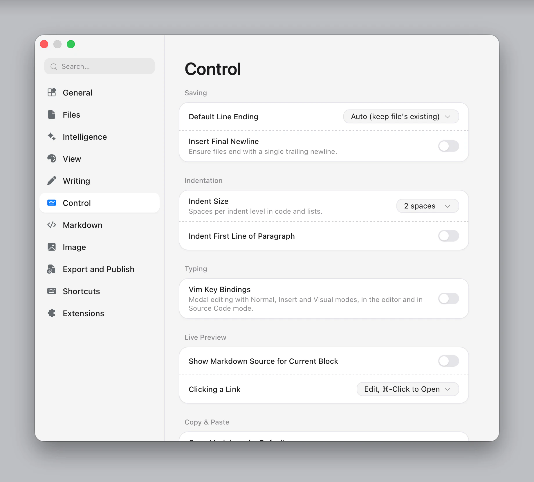 Settings ▸ Control