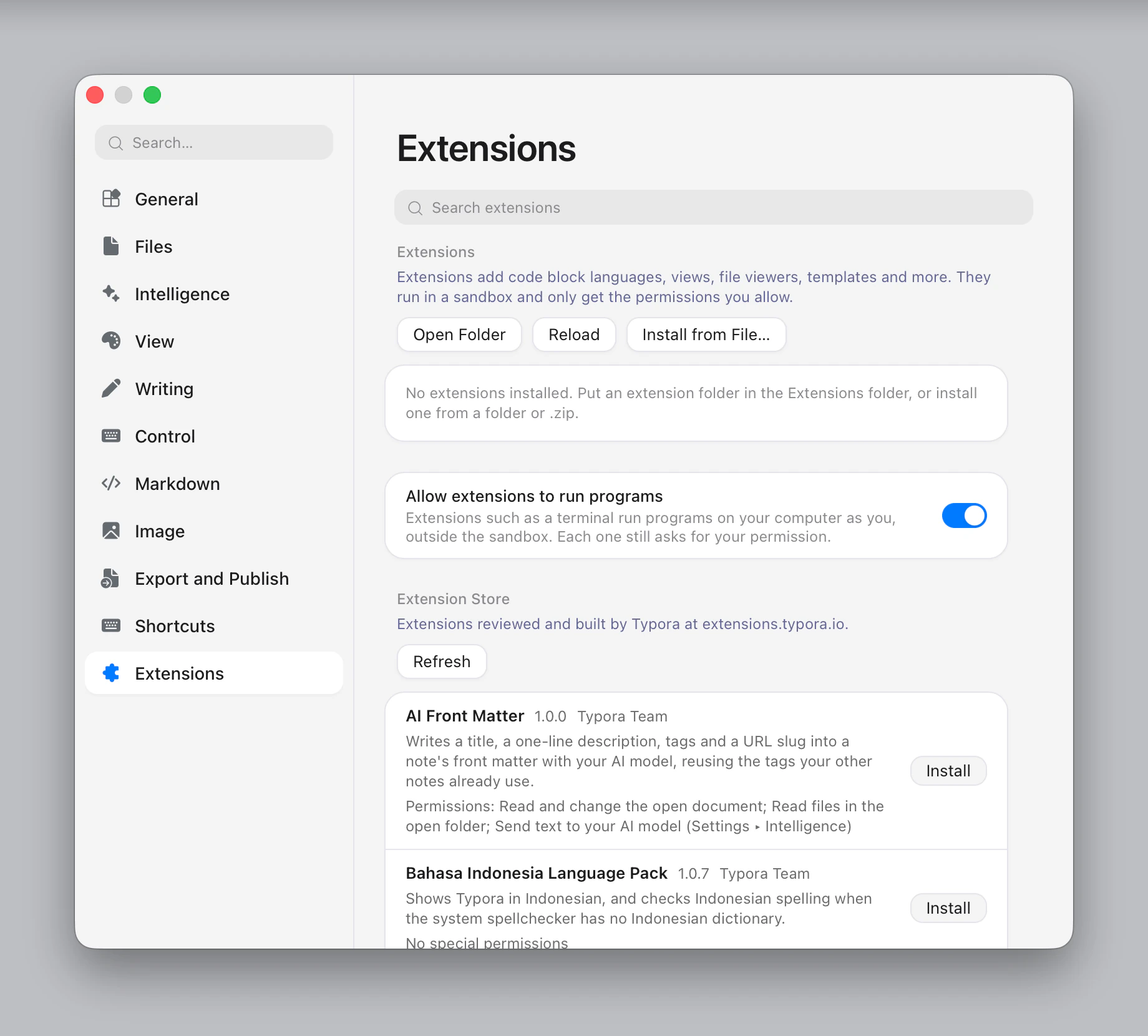 Settings ▸ Extensions