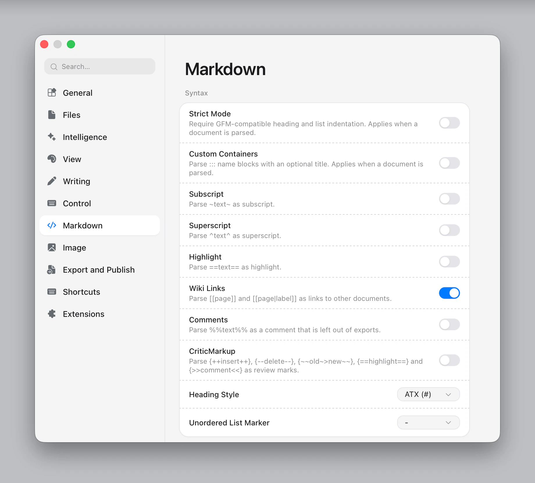 Settings ▸ Markdown