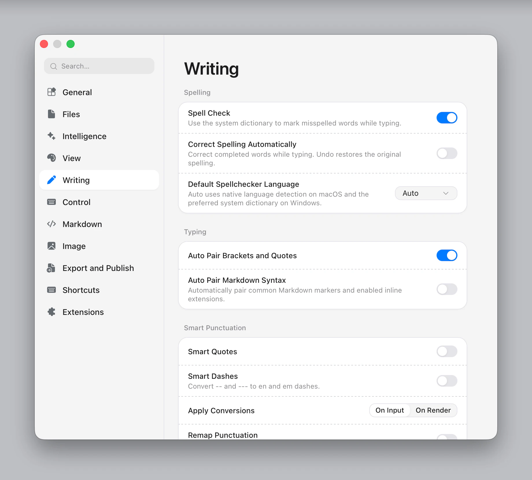 Settings ▸ Writing