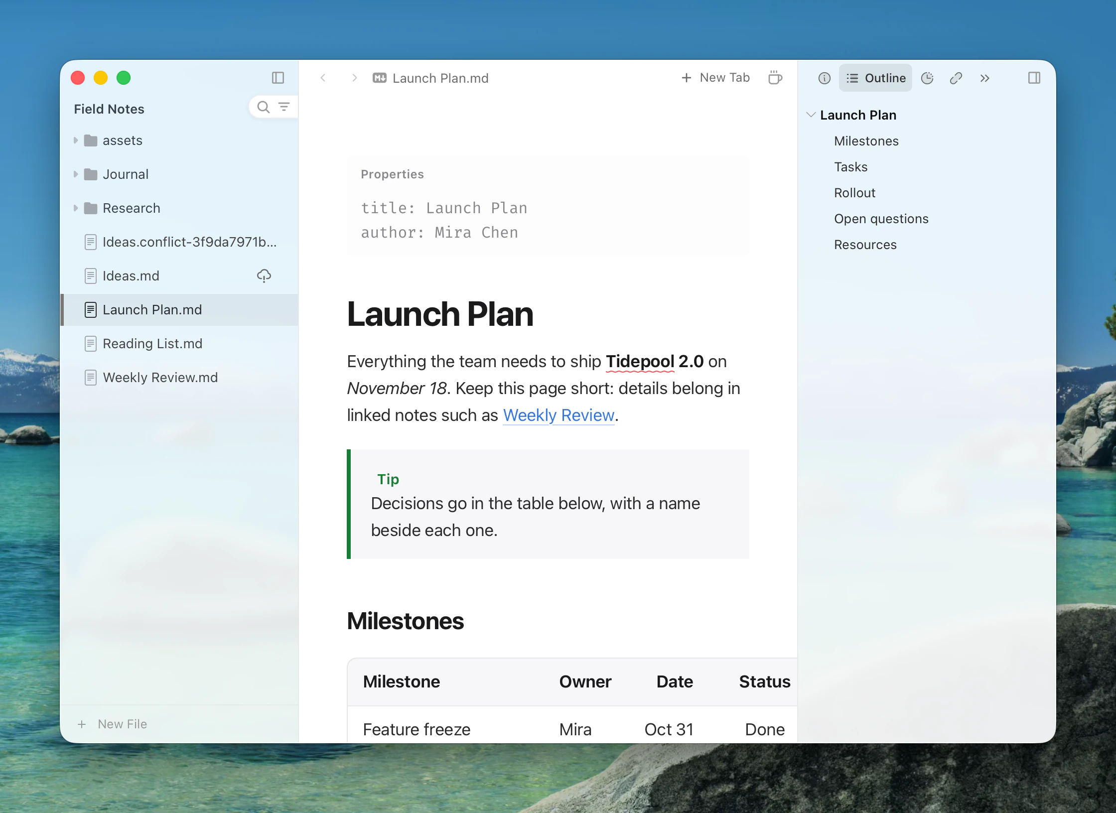 A conflict copy beside the file in the sidebar